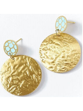 MATR BOOMIE Dhavala Gold Coin Drop Earrings Color Blue with Gold-Ton…